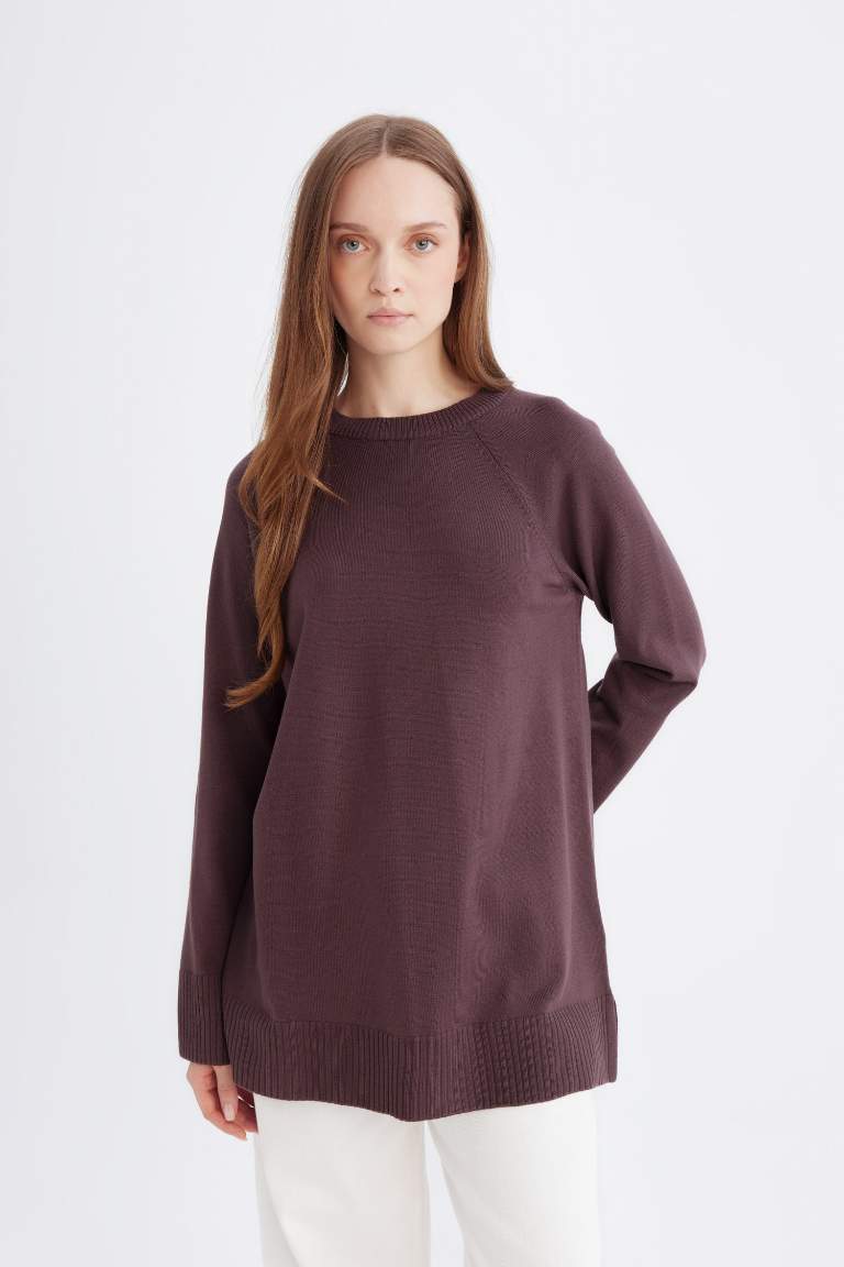 Regular Fit Bisiklet Yaka Basic Düz Triko Kazak Tunik