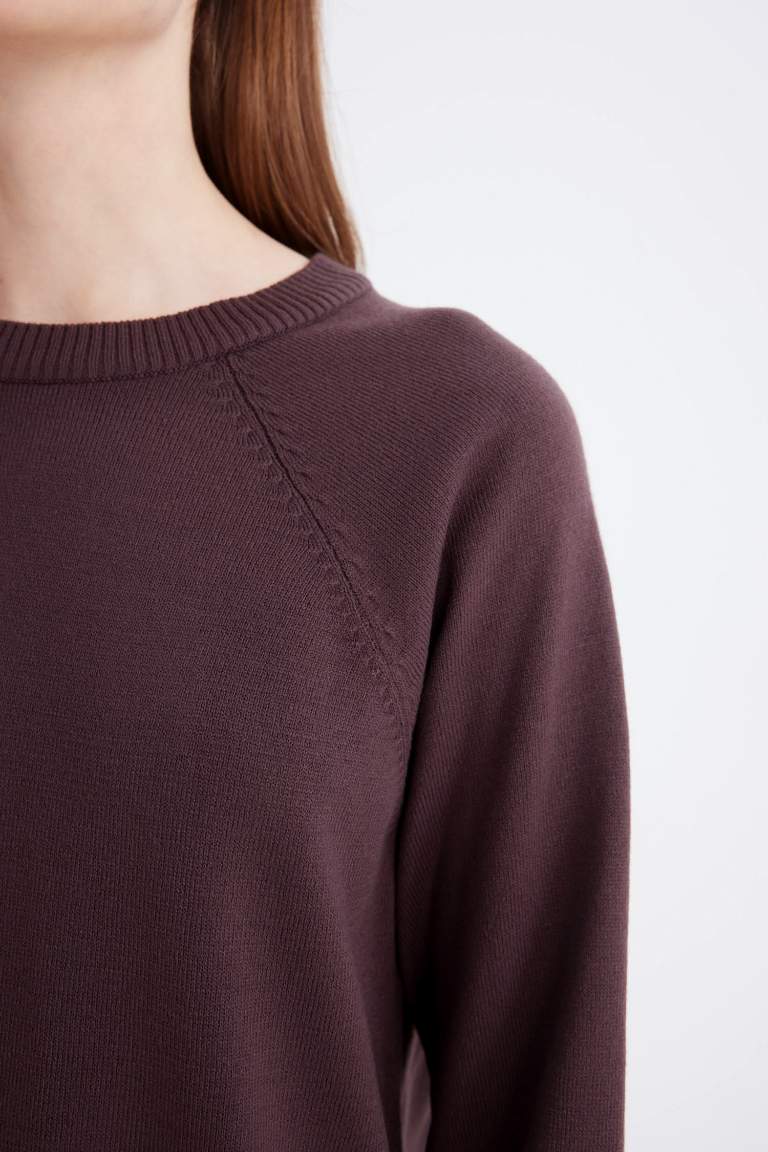 Regular Fit Bisiklet Yaka Basic Düz Triko Kazak Tunik