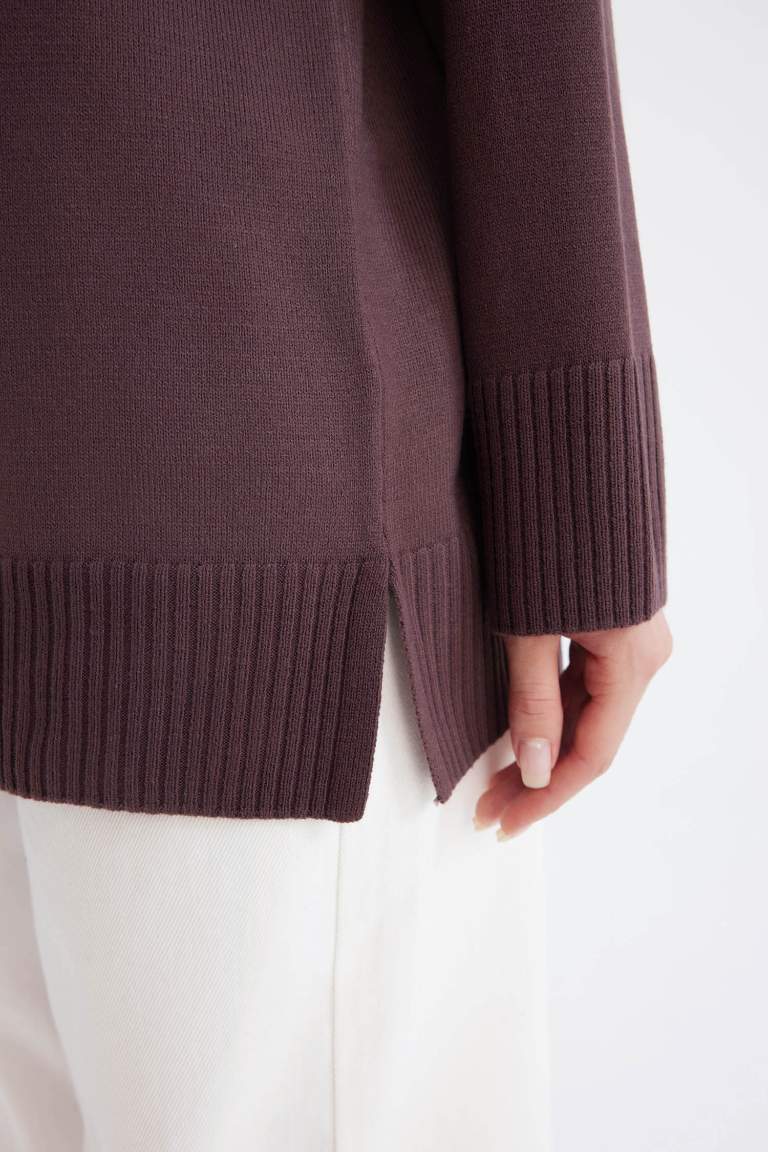 Regular Fit Bisiklet Yaka Basic Düz Triko Kazak Tunik