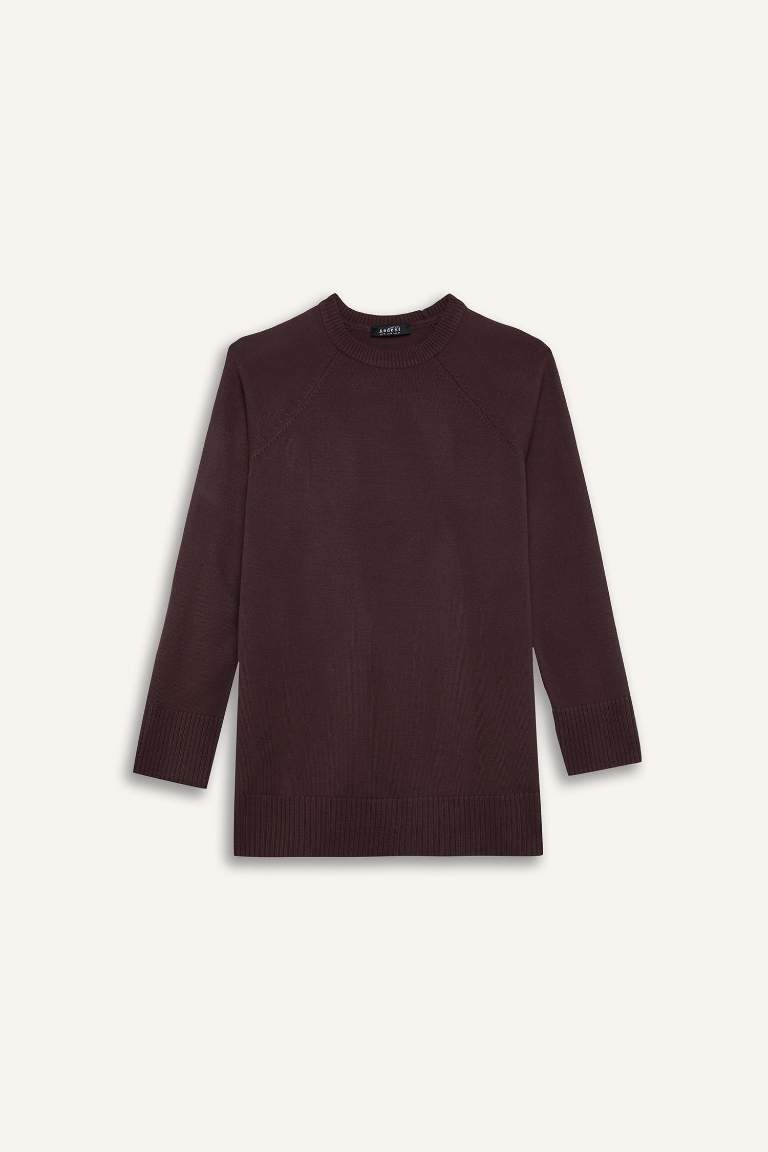 Regular Fit Bisiklet Yaka Basic Düz Triko Kazak Tunik