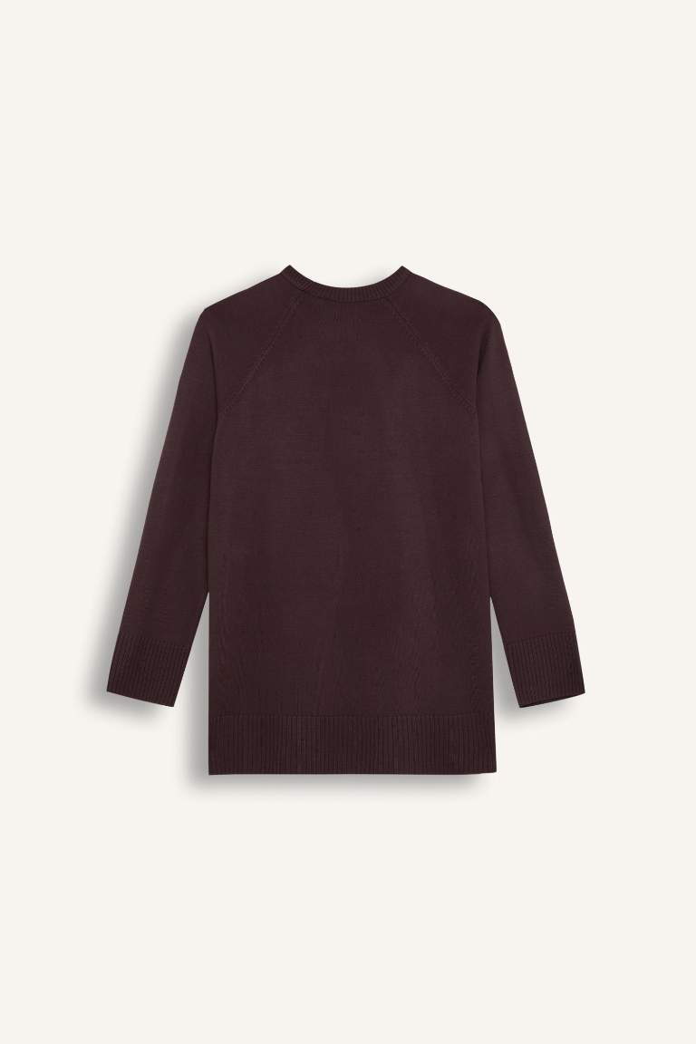 Regular Fit Bisiklet Yaka Basic Düz Triko Kazak Tunik