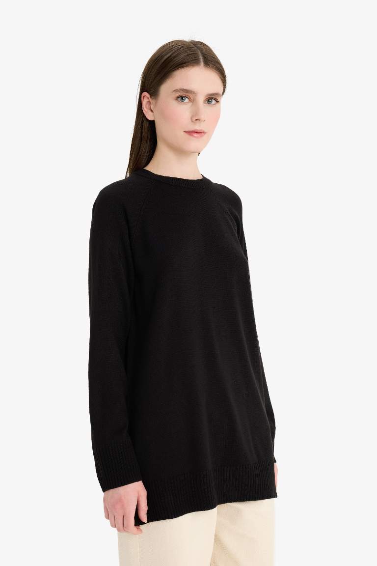 Regular Fit Bisiklet Yaka Basic Düz Uzun Kollu Tunik