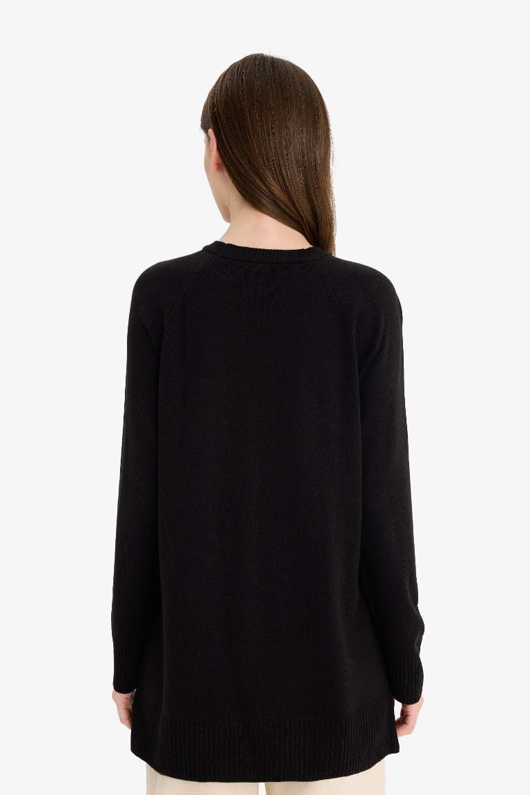 Regular Fit Bisiklet Yaka Basic Düz Uzun Kollu Tunik