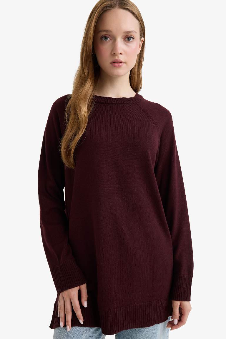 Regular Fit Bisiklet Yaka Basic Düz Uzun Kollu Tunik