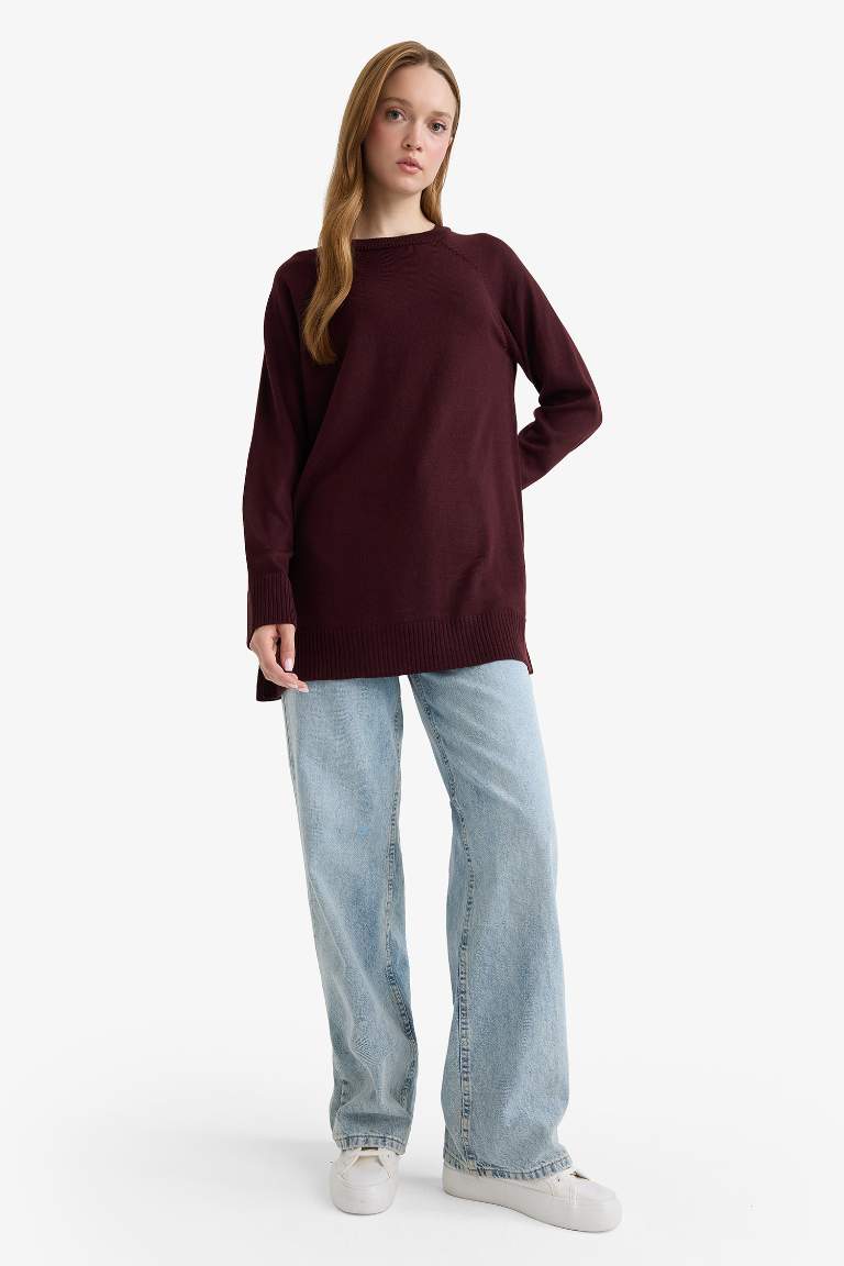 Regular Fit Bisiklet Yaka Basic Düz Uzun Kollu Tunik
