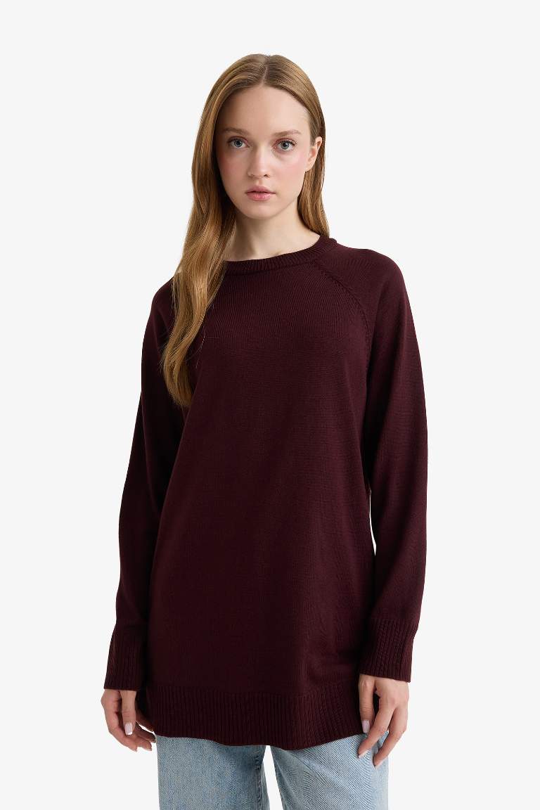 Regular Fit Bisiklet Yaka Basic Düz Uzun Kollu Tunik