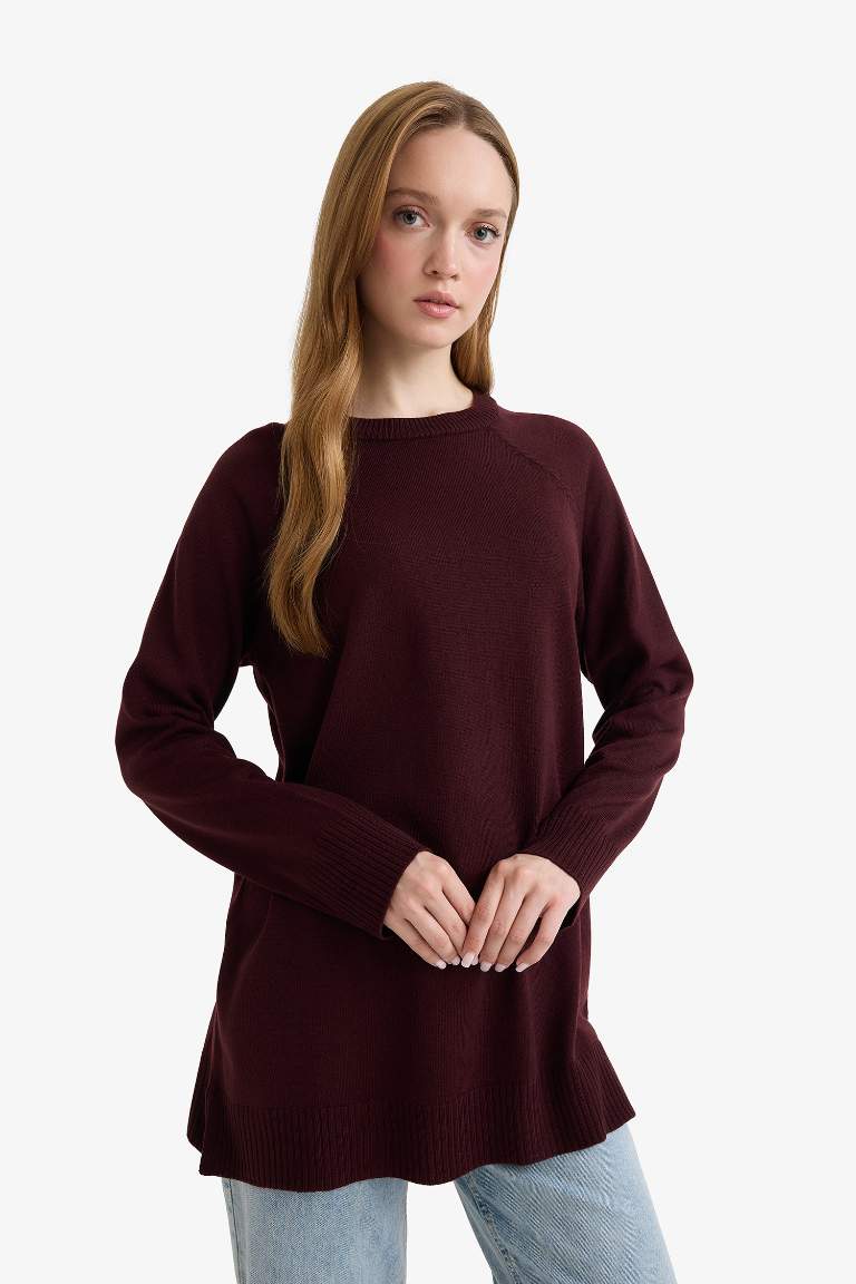 Regular Fit Bisiklet Yaka Basic Düz Uzun Kollu Tunik
