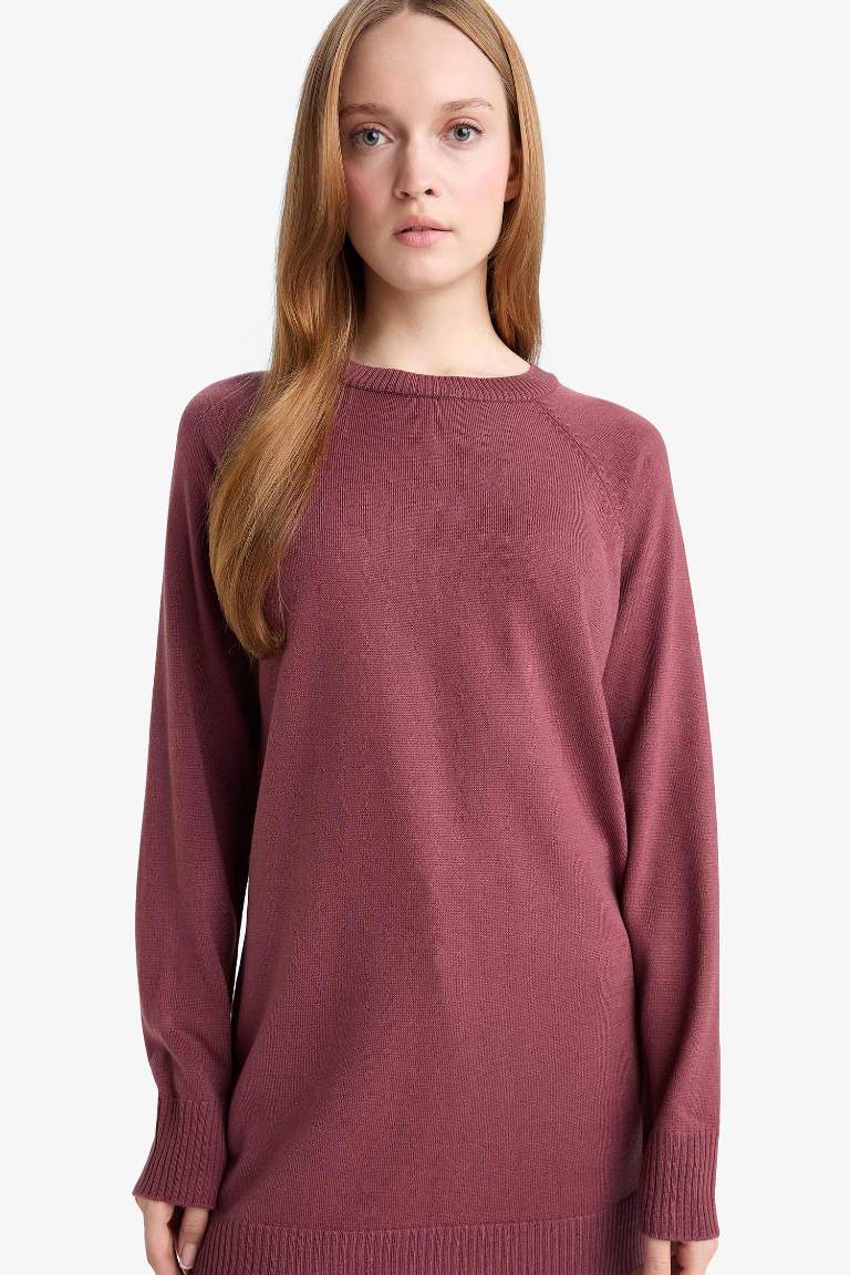Regular Fit Bisiklet Yaka Basic Düz Triko Kazak Tunik