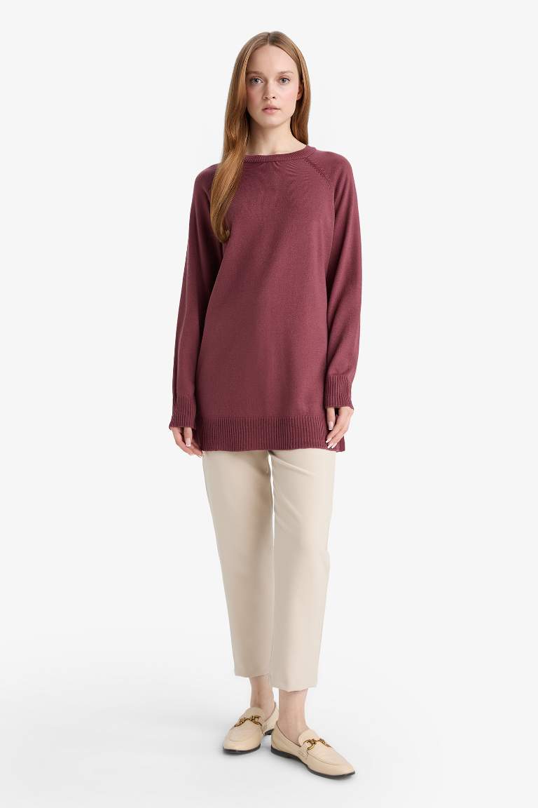 Regular Fit Bisiklet Yaka Basic Düz Triko Kazak Tunik