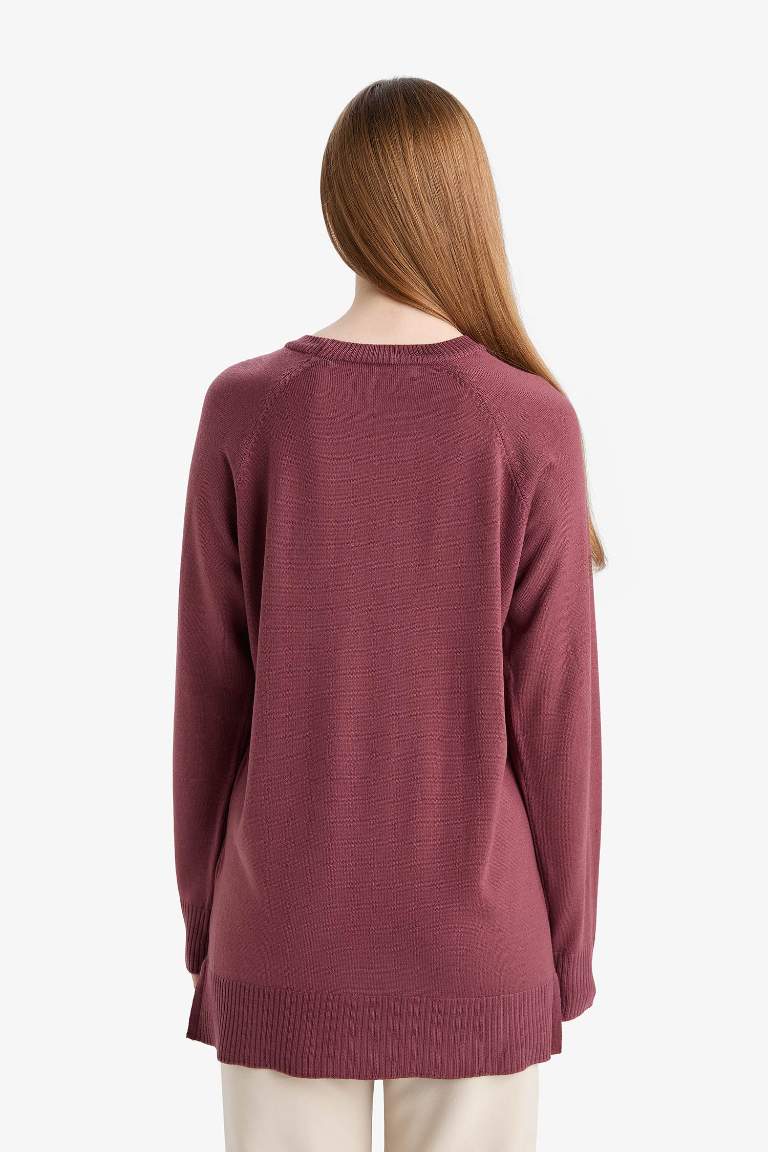 Regular Fit Bisiklet Yaka Basic Düz Triko Kazak Tunik