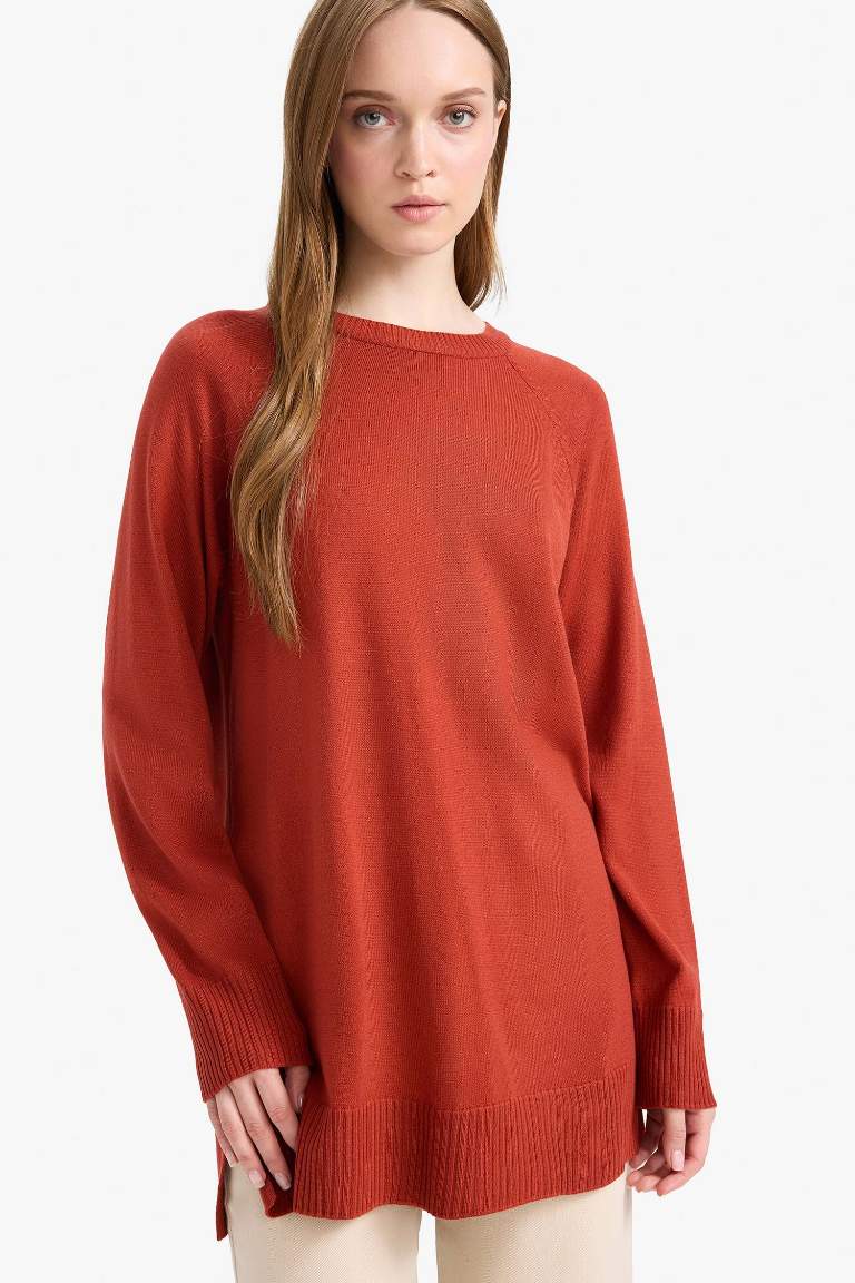 Regular Fit Bisiklet Yaka Basic Düz Uzun Kollu Tunik