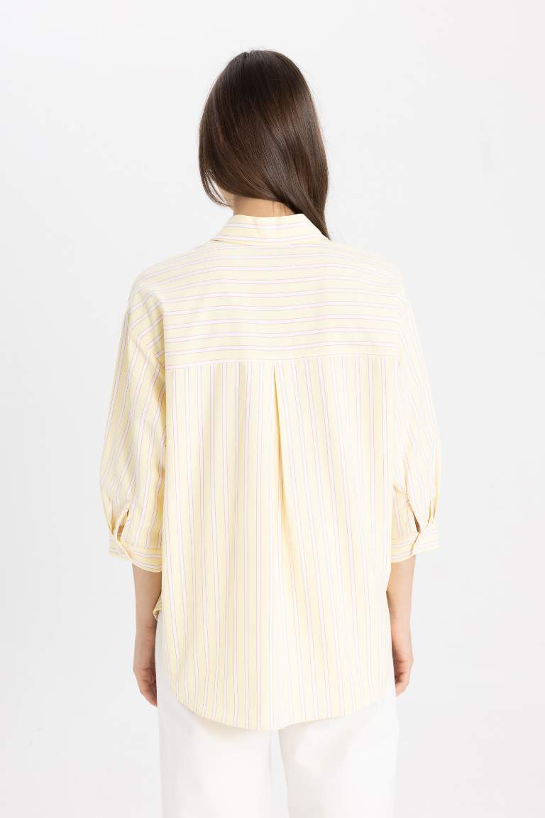 Relax Fit Shirt Collar Poplin Long Sleeve Striped Tunic