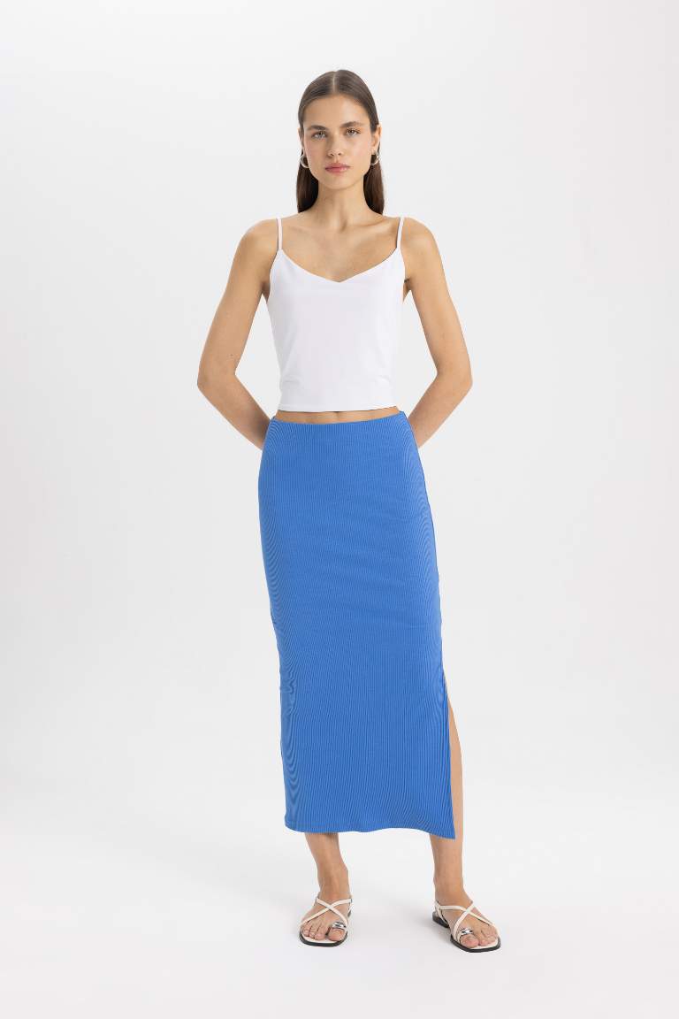 Pencil Camisole Combed Lining High waist Maxi Knitted Skirt