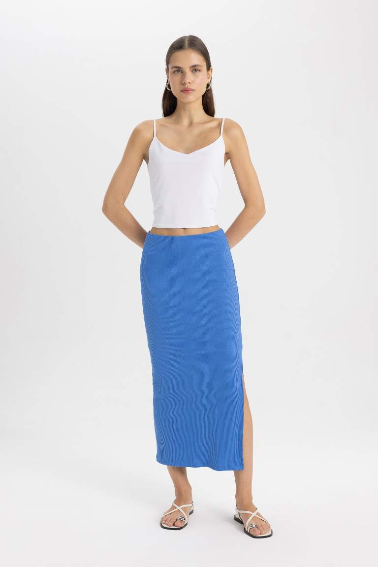 Camisole Combed Lining High waist Maxi Knitted Skirt