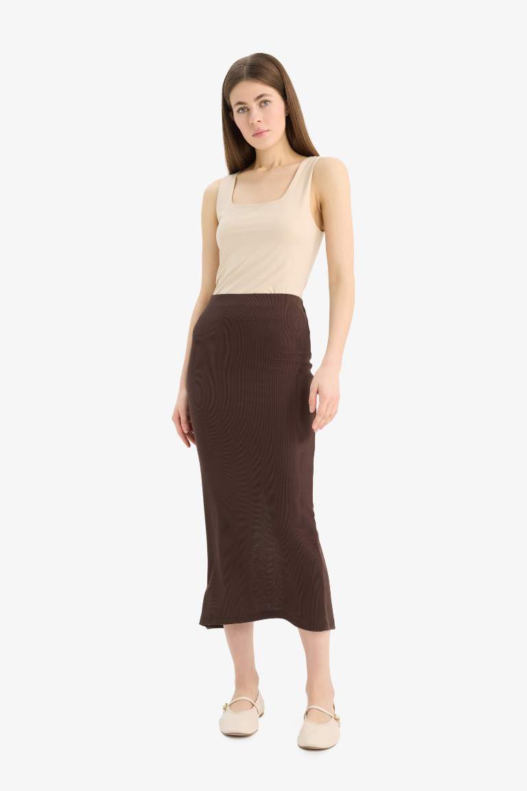 High Waist Ribbed Camisole Basic Maxi Skirt