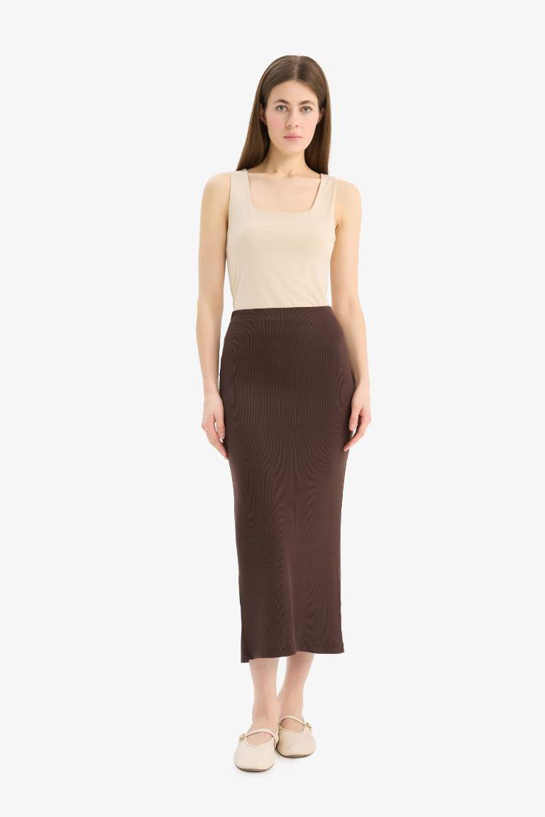 High Waist Ribbed Camisole Basic Maxi Skirt