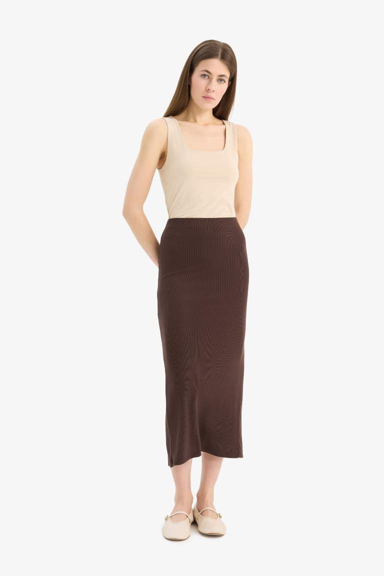 High Waist Ribbed Camisole Basic Maxi Skirt