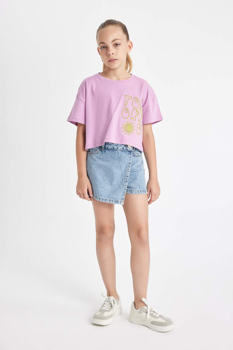 Girl Crew Neck Printed Crop T-Shirt