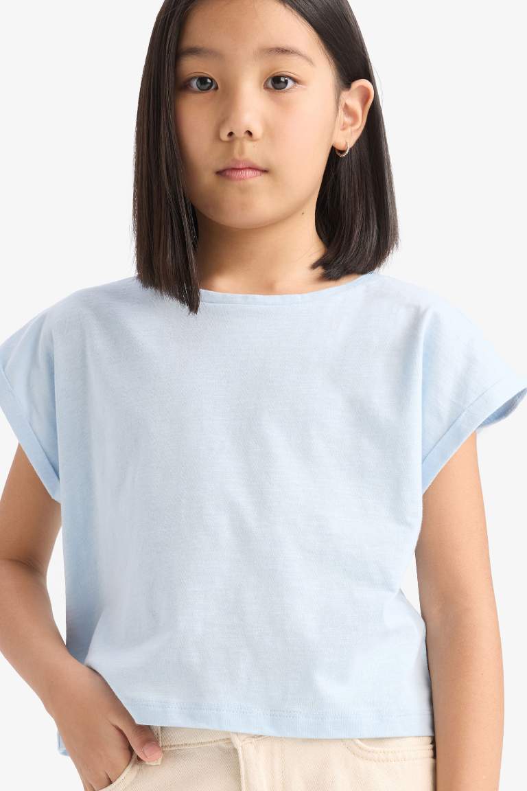 Girl Boxy Fit Crew Neck Basic Short Sleeve T-Shirt