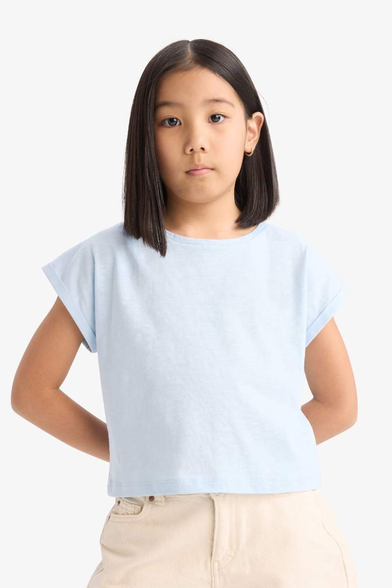 Girl Boxy Fit Crew Neck Basic Short Sleeve T-Shirt