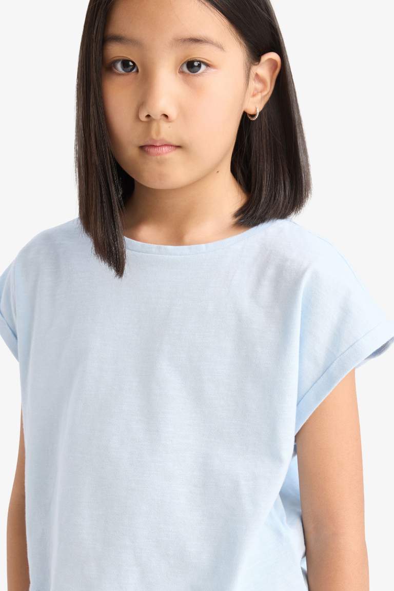 Girl Boxy Fit Crew Neck Basic Short Sleeve T-Shirt