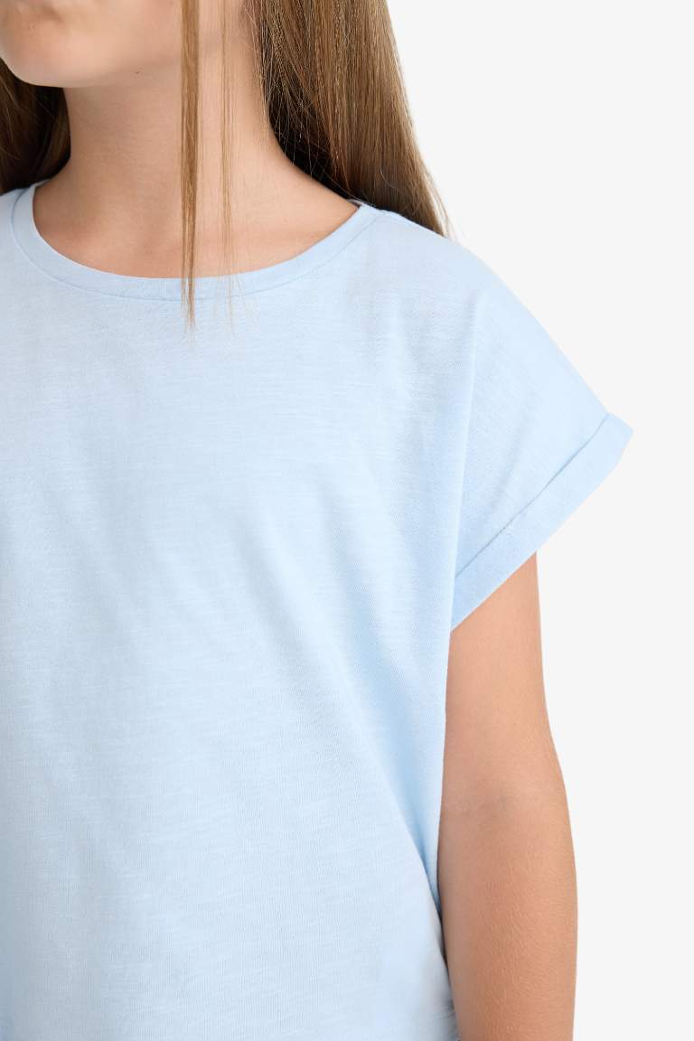 Футболка с круглым вырезом для девочек, Boxy Fit, базовая, короткий рукав
