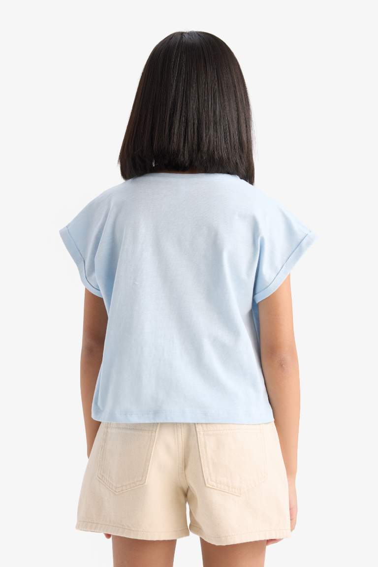 Girl Boxy Fit Crew Neck Basic Short Sleeve T-Shirt