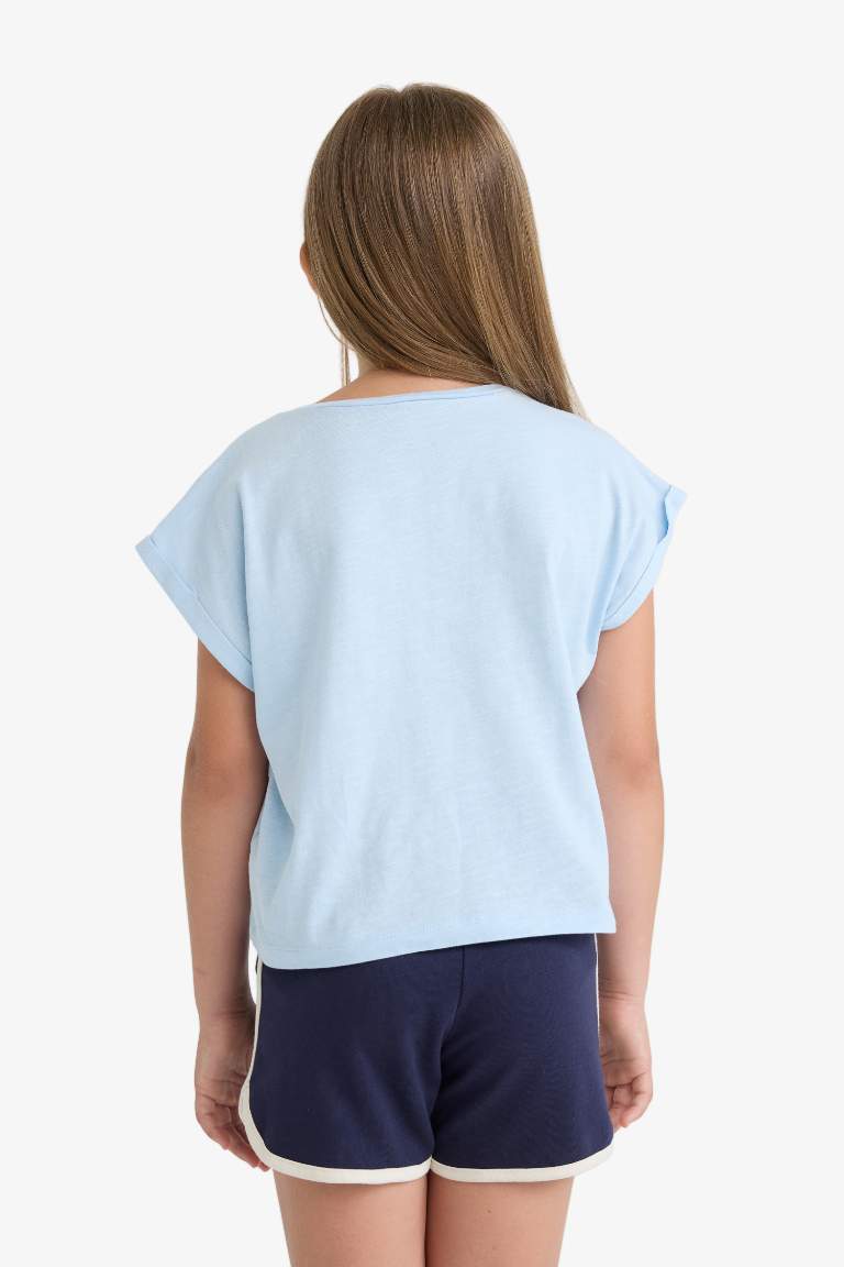 Футболка с круглым вырезом для девочек, Boxy Fit, базовая, короткий рукав