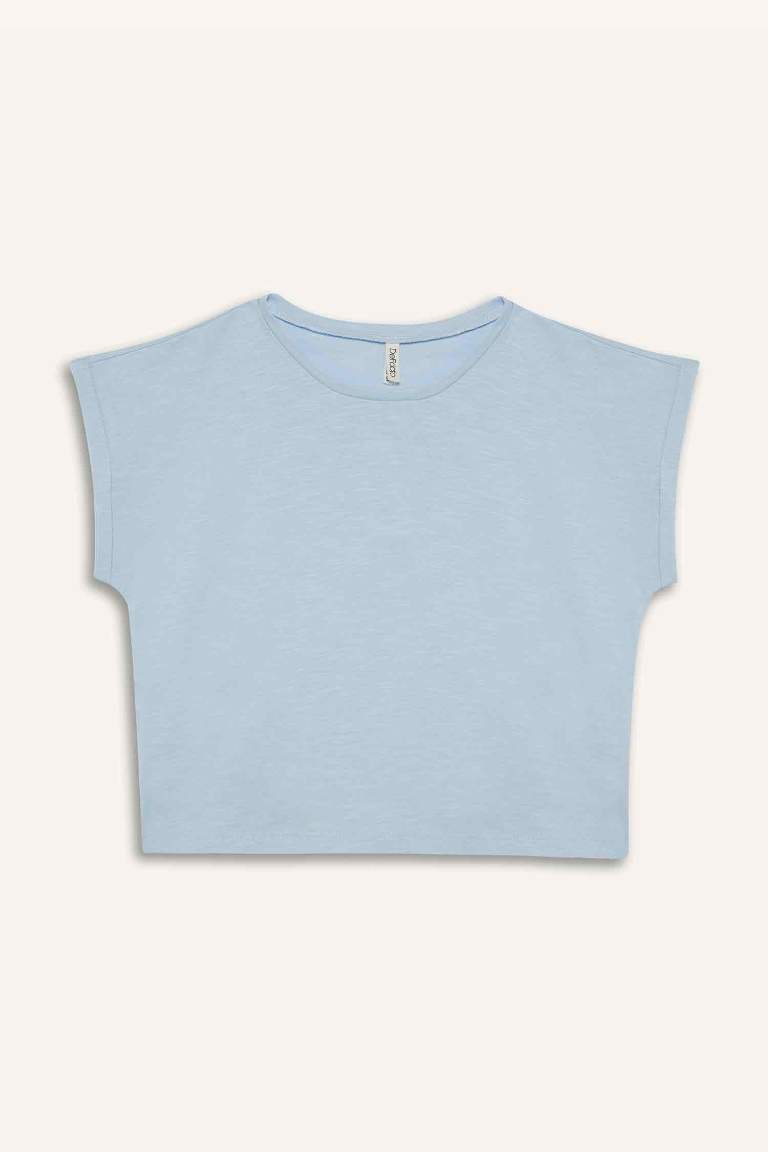 Girl Boxy Fit Crew Neck Basic Short Sleeve T-Shirt