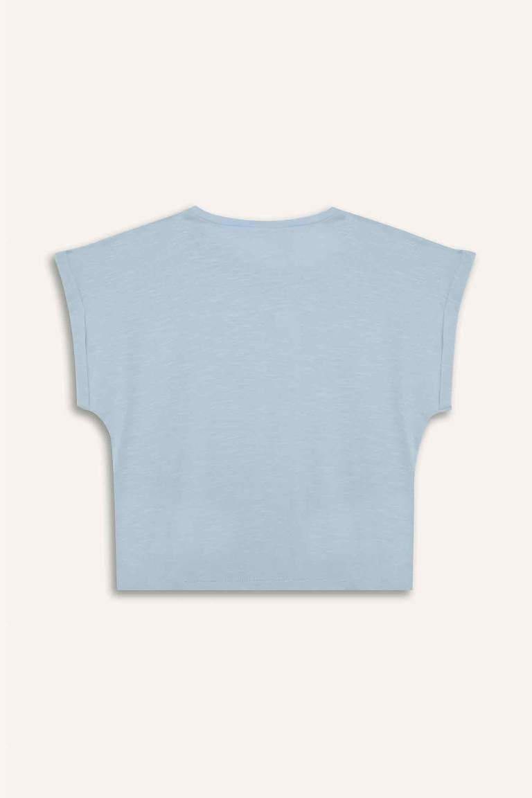 Girl Boxy Fit Crew Neck Basic Short Sleeve T-Shirt