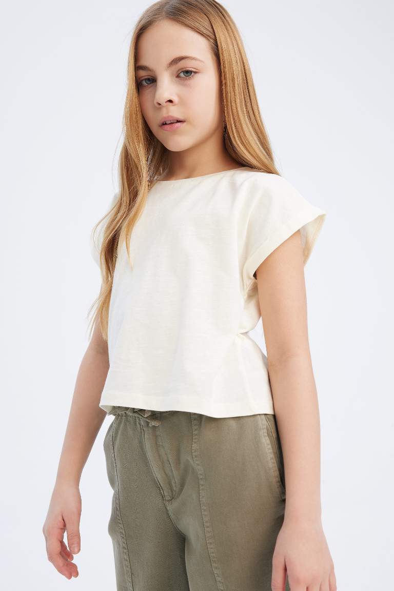 Girl Boxy Fit Crew Neck Basic Short Sleeve T-Shirt