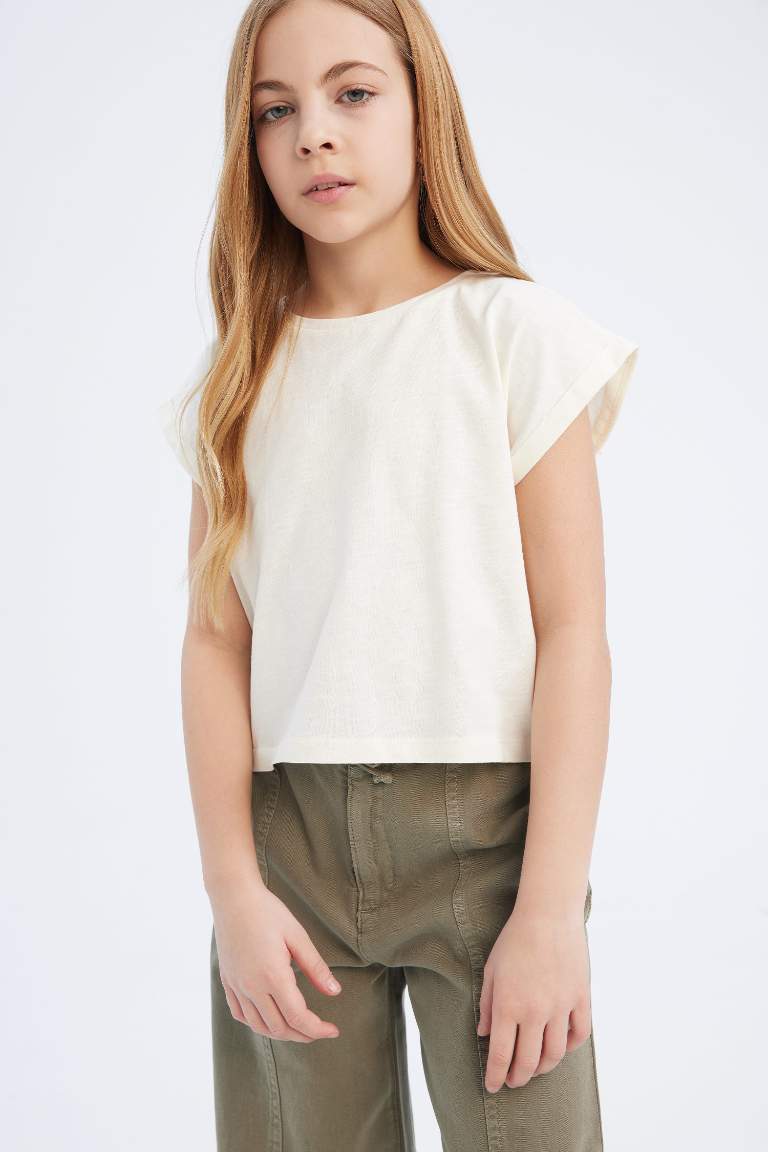 Girl Boxy Fit Crew Neck Basic Short Sleeve T-Shirt