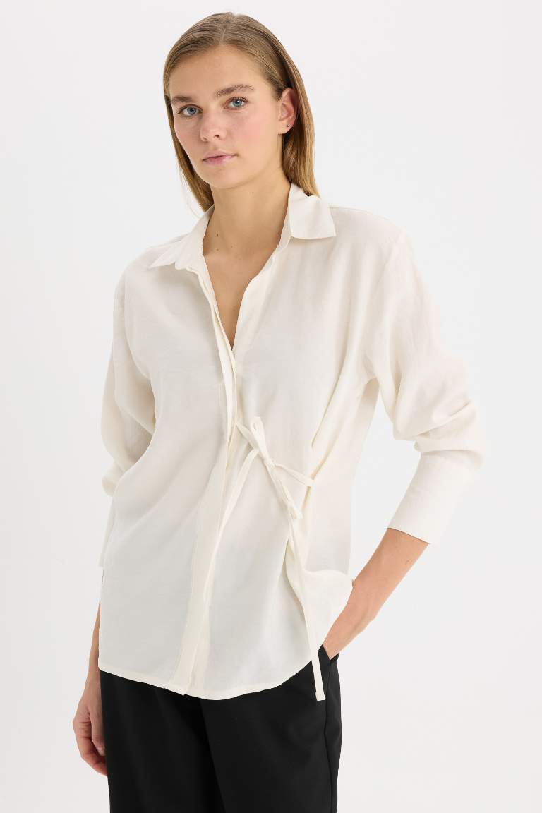 Oversize Fit Flap Collar Long Sleeve Shirt