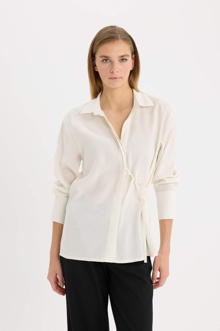 Oversize Fit Flap Collar Long Sleeve Shirt