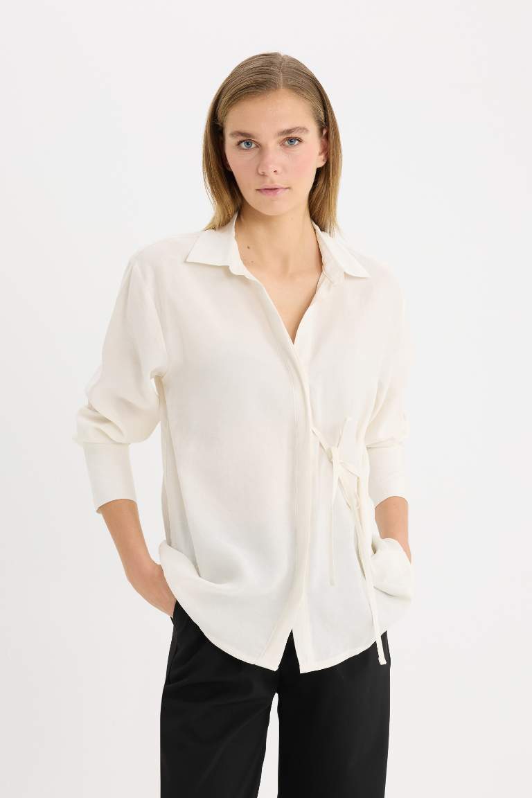 Oversize Fit Flap Collar Long Sleeve Shirt