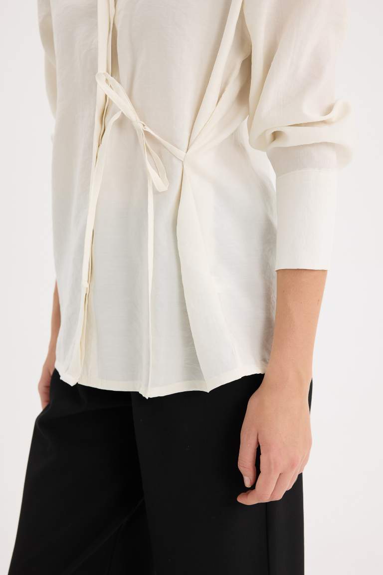 Oversize Fit Flap Collar Long Sleeve Shirt