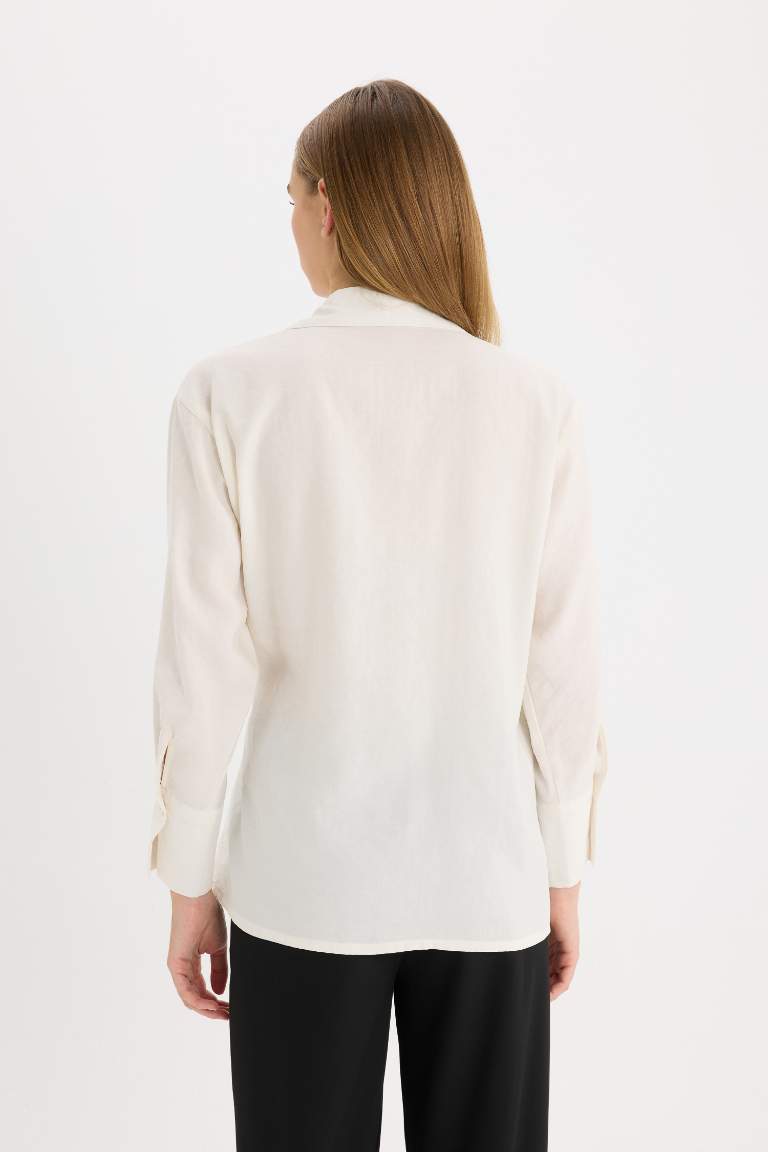 Oversize Fit Flap Collar Long Sleeve Shirt