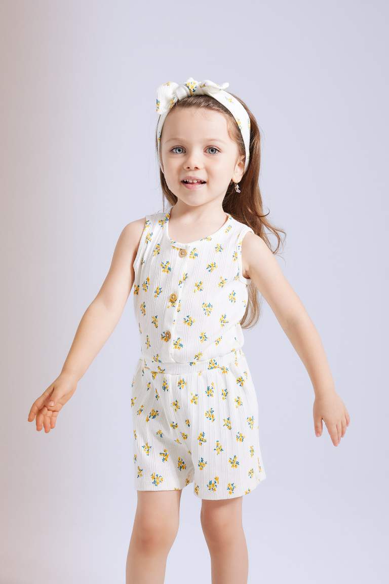 Baby Girl Floral Ribbed Camisole 2 Piece Jumpsuit