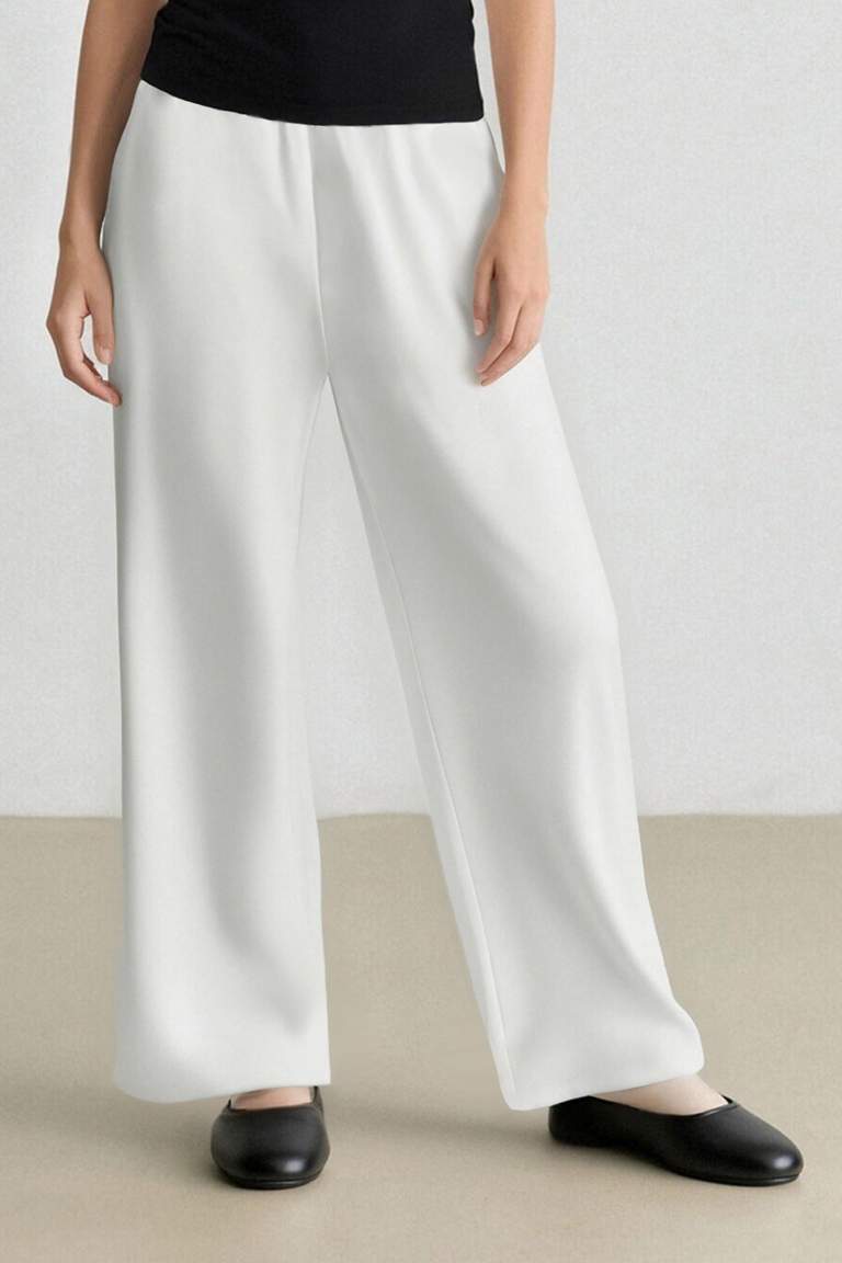 Keten Karışımlı Pantolon Wide Leg Geniş Bol Paça Üç Cepli Normal Bel Basic Düz Standart Boy