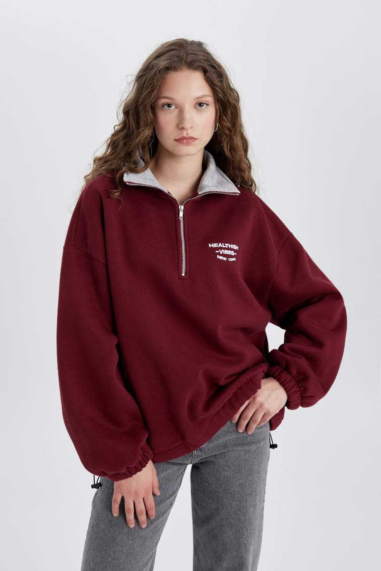 Oversize Fit Half Zipper Thick Fabric Sweatshirt