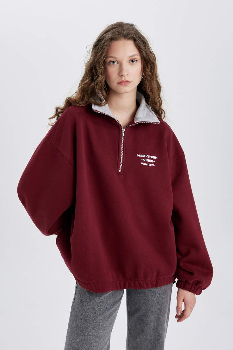 Oversize Fit Half Zipper Thick Fabric Sweatshirt