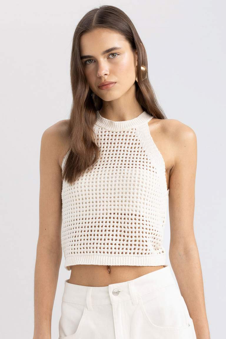 Halter Neck Openwork Knitwear Crop Top