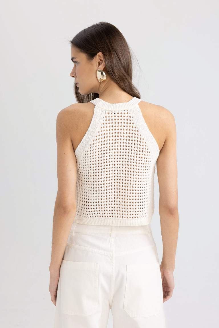 Halter Neck Openwork Knitwear Crop Top