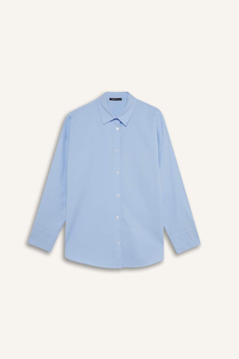 Oversize Fit Shirt Collar Oxford Long Sleeve Shirt