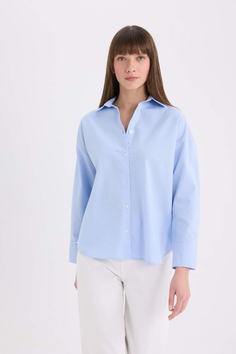 Oversize Fit Shirt Collar Oxford Long Sleeve Shirt