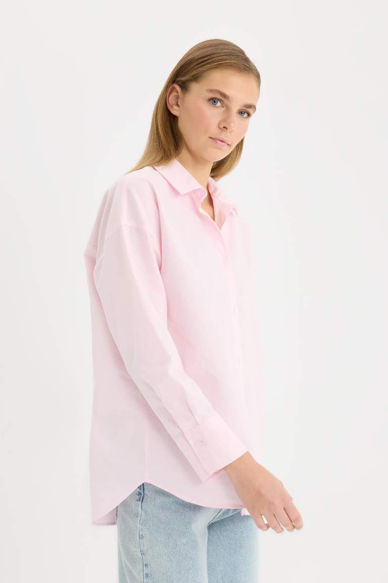 Oversize Fit Shirt Collar Oxford Long Sleeve Shirt