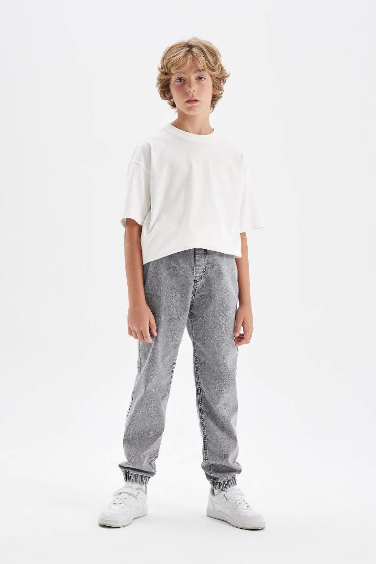 Erkek Çocuk Beli Bağcıklı Cepli Lastikli Paça Jogger Jean Pantolon