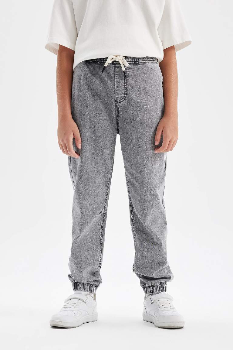 Erkek Çocuk Beli Bağcıklı Cepli Lastikli Paça Jogger Jean Pantolon