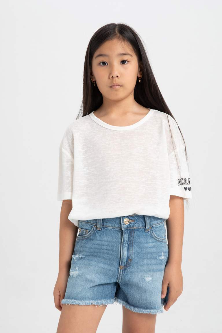 Girl Oversize Fit Printed Short Sleeve T-Shirt