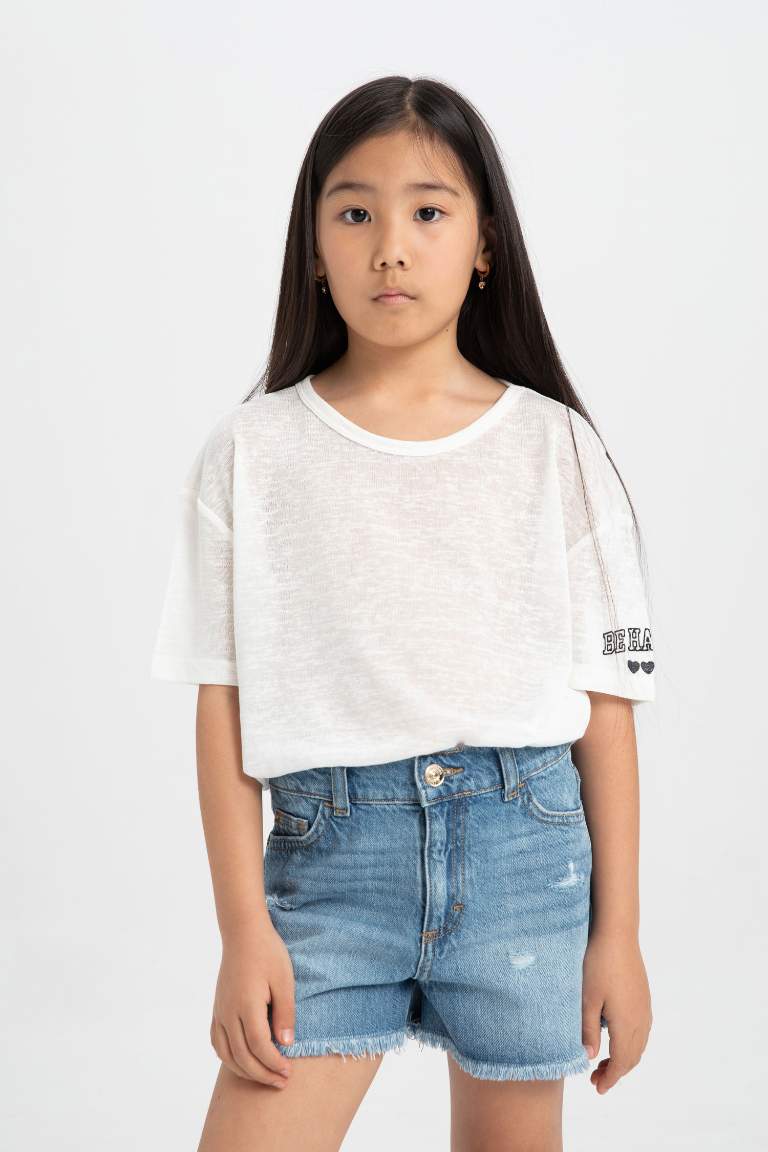 Girl Oversize Fit Printed Short Sleeve T-Shirt